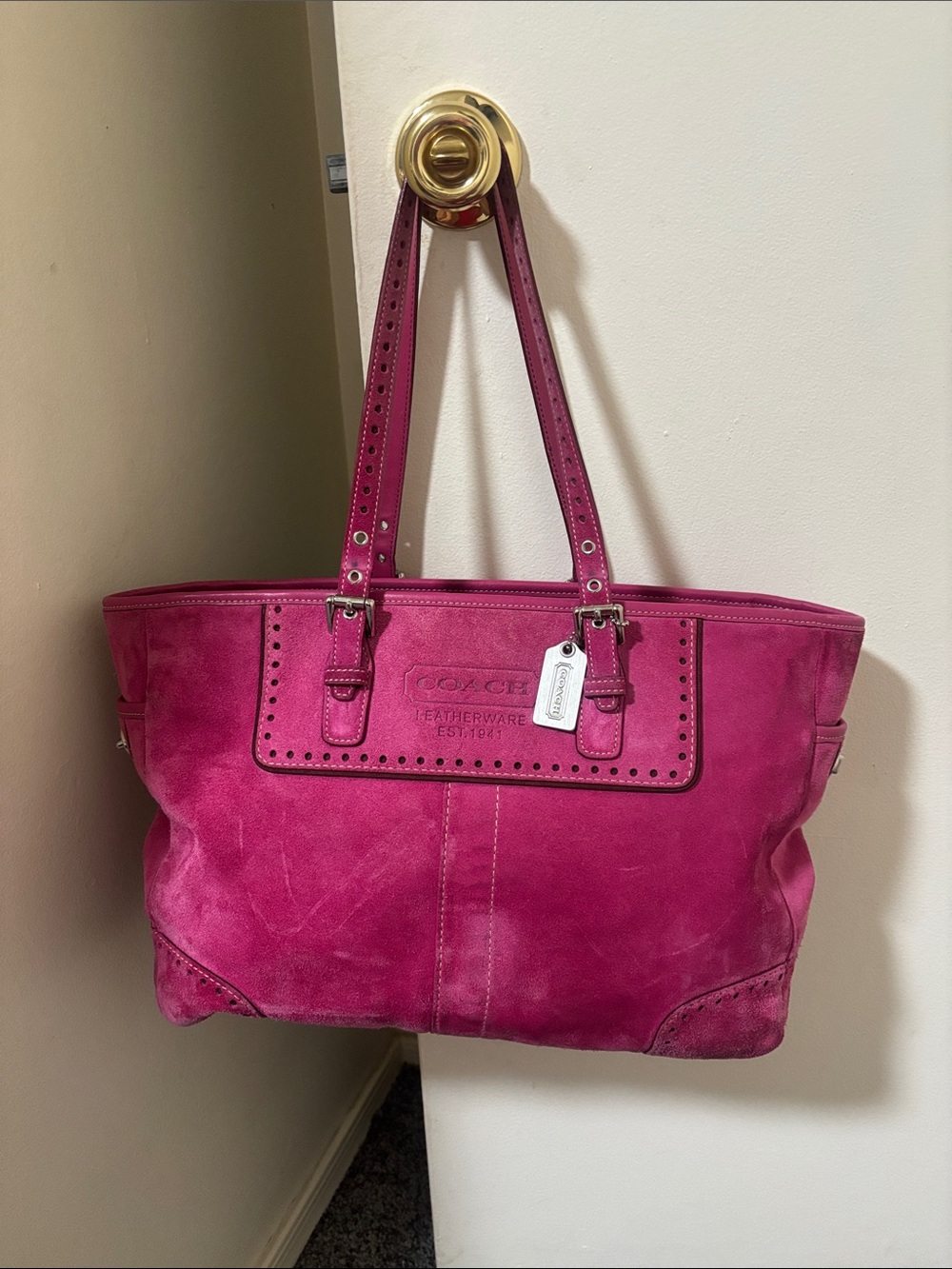 Vintage Y2K Coach Pink Suede Hampton Shoulder Bag F04Q-1430